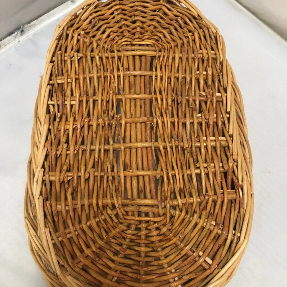 Wicker Basket Unisex Medium Brown Oval Woven Willow Storage Tray Cottagecore